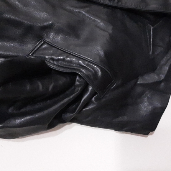 Perry Ellis men leather jacket pea coat in size L y2k black button down winter - Picture 5 of 7